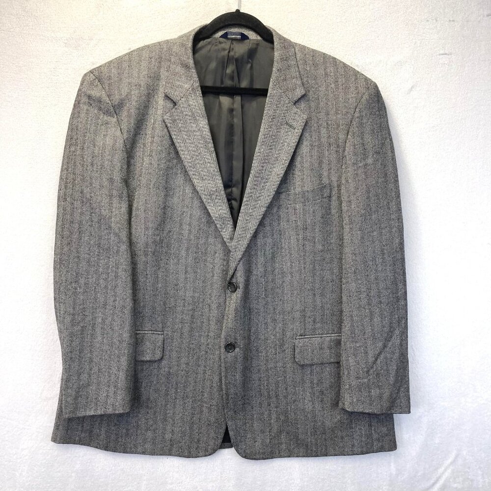 Botany 500 Herringbone 100% Lambswool Blazer Mens 48R Gray Sport‎ Coat Jacket